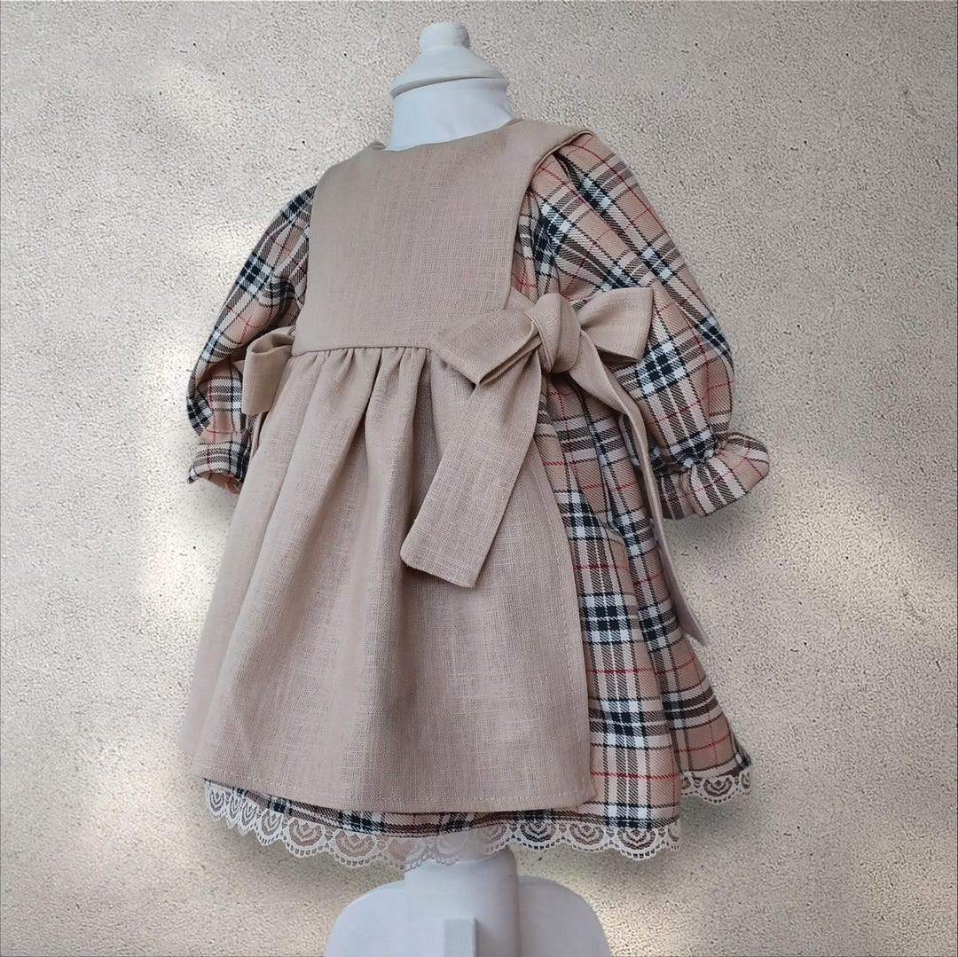Vintage Cotton Baby Girls Dress with Bag - Powder main image 0