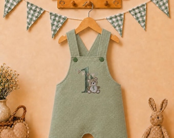 Beary 1st birthday boys outfit. Beary overalls. Boys birthday romperUS Duties Paid