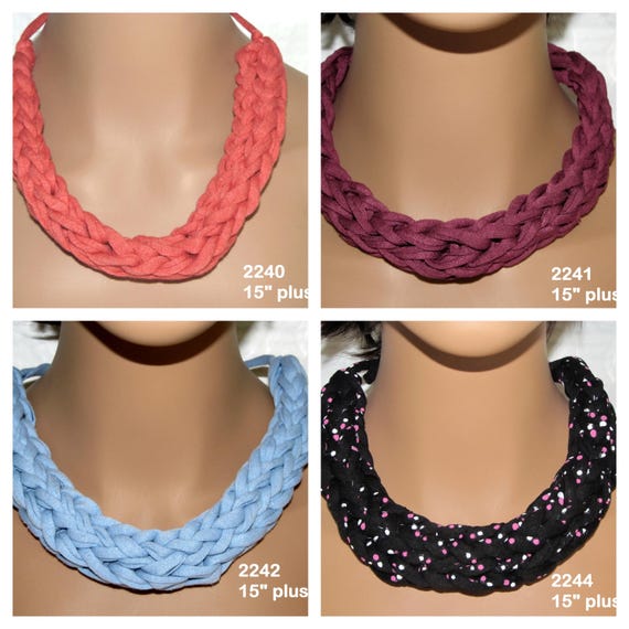 F2240-44 Chunky Knit Adjustable Tie Necklace 15" plus ties