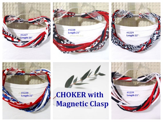 R1227-30 1239 Red/White/Blue Fabric Necklace w Magnetic Clasp