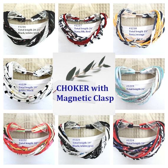 R1216-1224 Choker Style Fabric Necklace w Magnetic Clasp