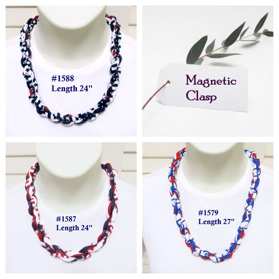 R1579.87.88 Patriotic Fabric Rope Necklace T-Shirt Yarn Magnetic Clasp