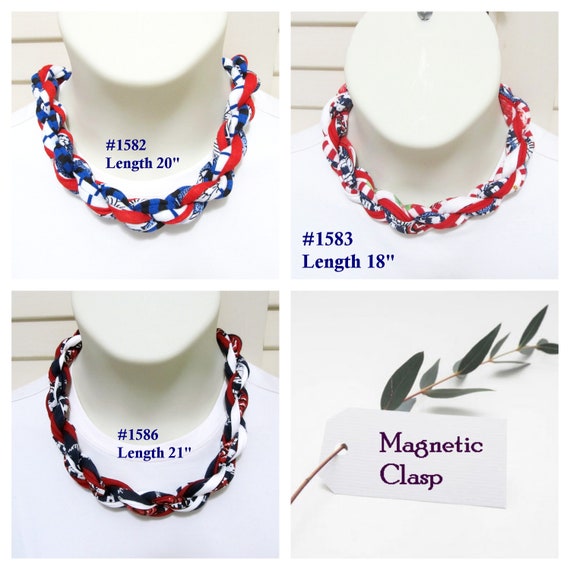 R1582.83.86 PATRIOTIC Fabric Rope Choker Necklace Magnetic Clasp
