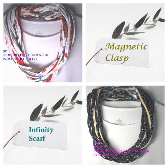 R0434-35 Fabric Necklace T-Shirt Yarn Infinity Scarf * MAGNETIC Clasp to Double or Triple It!