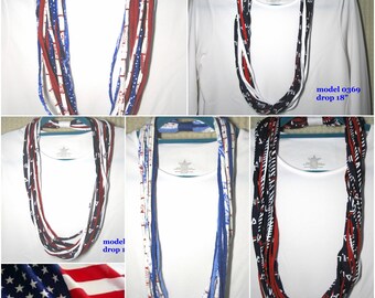 R0368-0372 Red/White/Blue PATRIOTIC Fabric Necklace T-Shirt Infinity Scarf
