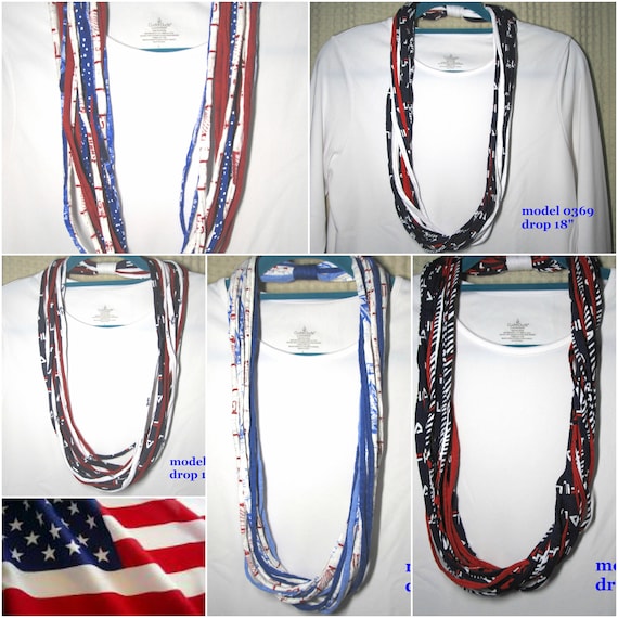 R0368-0372 Red/White/Blue PATRIOTIC Fabric Necklace T-Shirt Infinity Scarf