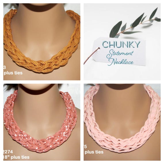 F2273-75 Chunky Knit Adjustable Tie Necklace 18" plus ties