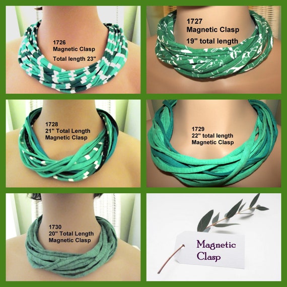 F1726-1730 GREEN Fabric Choker Necklace T-Shirt Yarn w/ Magnetic Clasp