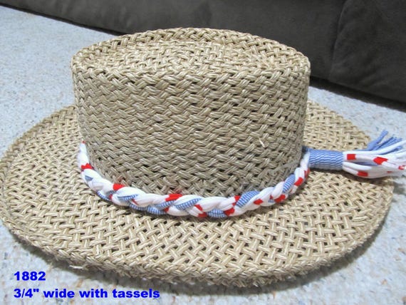 R1882 Small/Thin Stretchy Braided Hat Band with Tassel Patriotic!
