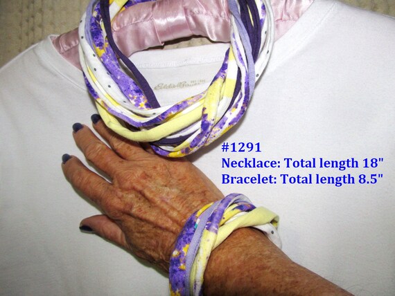 R1291 Fabric Choker T-Shirt Yarn Necklace + Bracelet Magnetic Clasp
