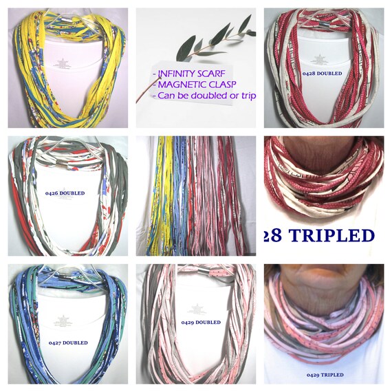 R0425-28 Fabric Necklace T-Shirt Yarn Infinity Scarf * MAGNETIC Clasp Double or Triple It!