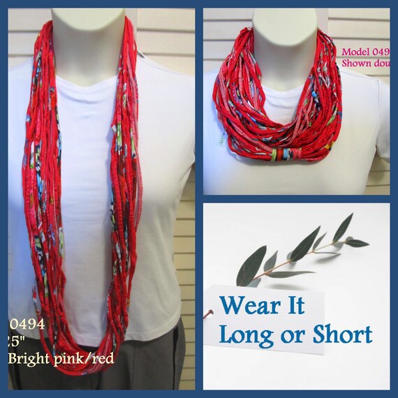 F494 Wear Long or Short! Fabric Infinity Necklace T-Shirt Scarf
