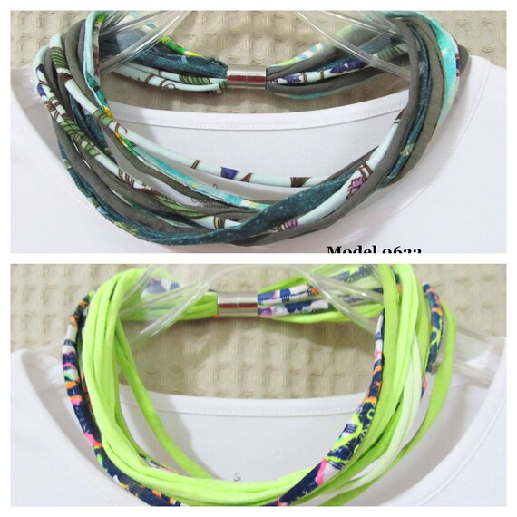 R0633-34 Fabric Choker T-Shirt Yarn Necklace Magnetic Clasp