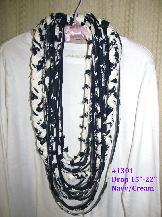 R1301 Unique Boho Fabric Cascade Necklace Scarf T-Shirt Yarn