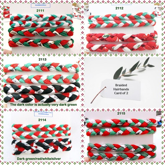 Holidays! Card of 2 Comfortable Braided Christmas Hair Bands X2111-15