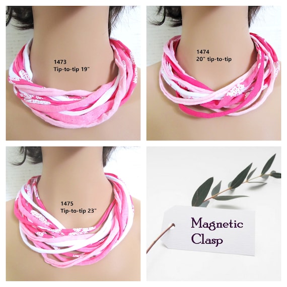 F1473-75 Fabric Infinity Necklace T-Shirt Yarn Scarf Magnetic Clasp