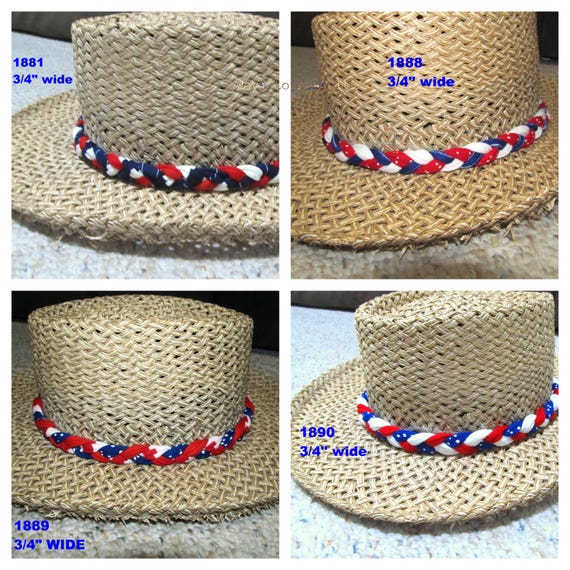R1881.88.89.90 3/4" Wide Braided Hat Band Patriotic Red/White/Blue