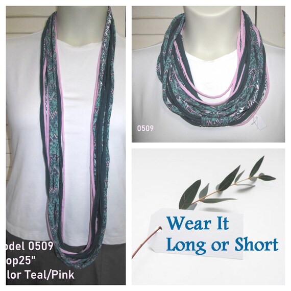 F509 Wear Long or Short! Fabric Infinity Necklace T-Shirt Scarf