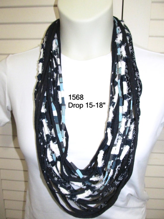 F1568 Fabric Infinity Necklace T-Shirt Yarn Scarf - Navy