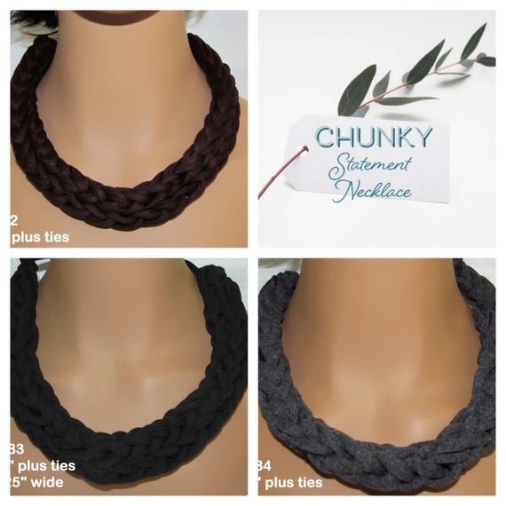 F2282-84 Chunky Knit Adjustable Tie Necklace 18" plus ties