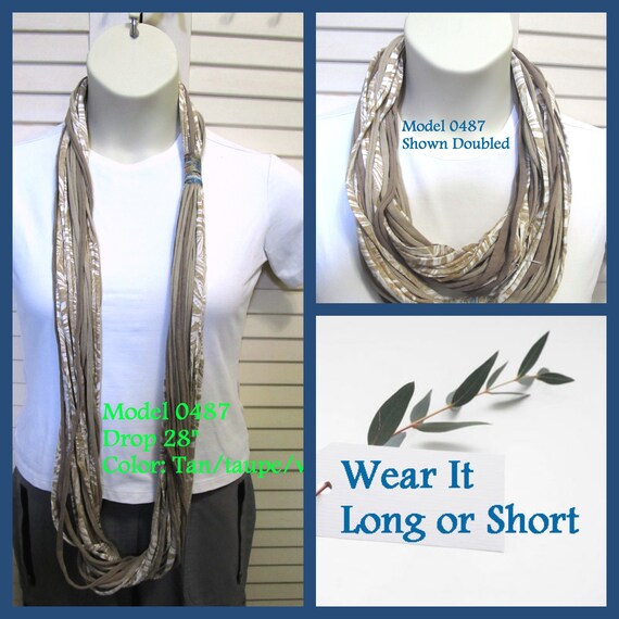 F487 Wear Long or Short! Fabric Infinity Necklace T-Shirt Scarf
