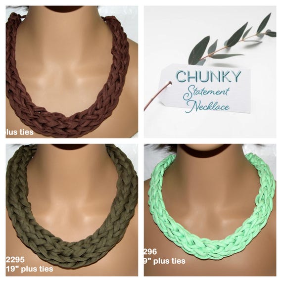 F2294-96 Chunky Knit Adjustable Tie Necklace 19" plus ties