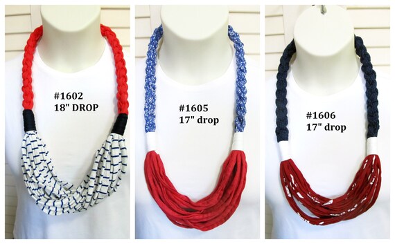 R1602.05.06 Unique Soft Lightweight Fabric Necklace - Patriotic