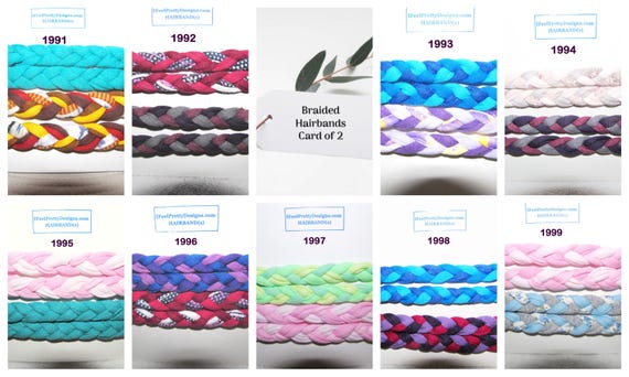 F1991-99 Card of 2 Soft Braided HAIRBANDS - Insanely Comfortable!