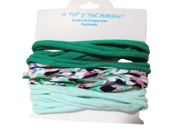 R Card of 3 Fabric Band Headband Hairband Top 'O the Mornin' Green