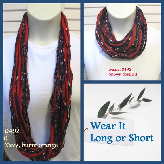 F492 Wear Long or Short! Fabric Infinity Necklace T-Shirt Scarf
