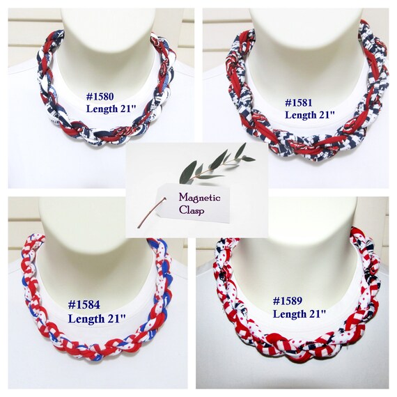R1580.81.84.89 PATRIOTIC 21" Fabric Rope Choker Necklace Magnetic Clasp