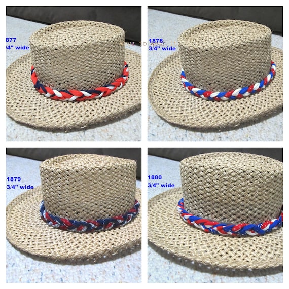 R1877-80 3/4" Wide Braided Hat Band Patriotic Red/White/Blue