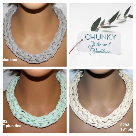 F2291-93 Chunky Knit Adjustable Tie Necklace 18" plus ties