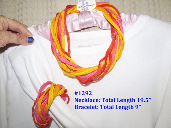 R1292 Fabric Choker T-Shirt Yarn Necklace + Bracelet Magnetic Clasp