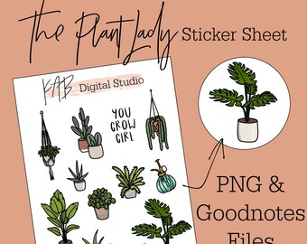 Plant Lady Hand Drawn Digital Bullet Journal Stickers, Indoor Plants Planner Icons, Water Plants Goodnotes PNG Clipart Digital Scrapbook