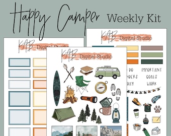 Camping Hand Drawn Digital Bullet Journal Stickers, Wilderness Hiking Weekly Planner Kit, Outdoors Goodnotes PNG