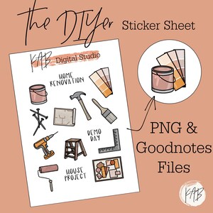 DIY 手描きデジタル バレット ジャーナル ステッカー、住宅改修プランナー アイコン、住宅プロジェクト Goodnotes PNG クリップアート デジタル メモリー キーパー