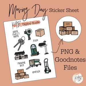 Adesivi per diario digitale disegnati a mano del giorno del trasloco, icone del nuovo pianificatore di casa, Home Goodnotes PNG Clipart Digital Memory Keeper