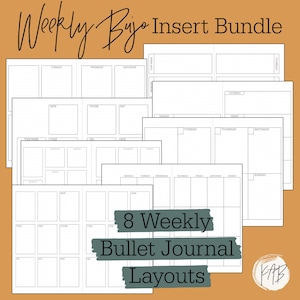 Inserto digitale settimanale Bullet Journal, pagina di pianificazione Bujo stampabile, layout di griglia di punti di diffusione settimanale, spread di pianificazione digitale