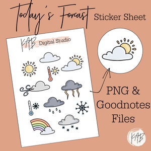 Pegatinas del diario de balas digitales dibujadas a mano del tiempo, iconos del planificador de pronóstico, tormenta de lluvia soleada Goodnotes PNG Clipart Digital Scrapbook