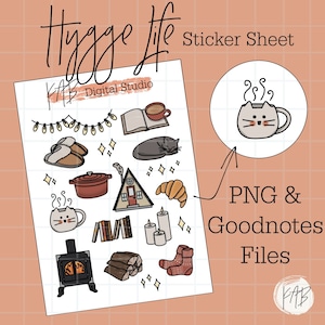 Hygge Life Hand Drawn Digital Bullet Journal Adesivos, Ícones de planejador aconchegante, Simple Living Goodnotes PNG Clipart Digital Memory Keeper