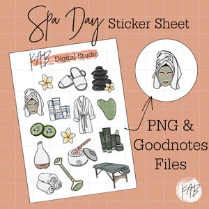 Spa Day Hand Drawn Digital Bullet Journal Stickers, Massage, Facial, Wax Planner Icons, Jade Roller Goodnotes PNG Digital Memory Keeper