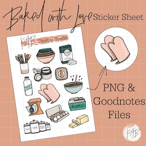 Adesivos digitais desenhados à mão para cozimento, marcadores de diário digital, ícones de planejador de cozinha, misturador de cozinha Goodnotes PNG Clipart Digital Memory Keeper