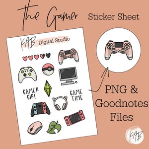 Gamer Hand Drawn Digital Bullet Journal Stickers, Switch Controller Planner Icons, Video Game Goodnotes PNG Clipart Digital Scrapbook