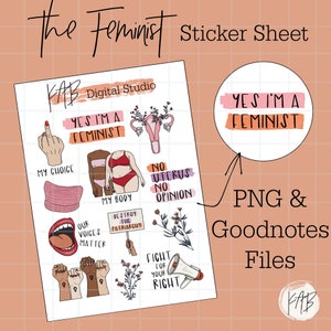 Feministische handgetekende digitale Bullet Journal-stickers, activisme Womens Rights Planner-pictogrammen, Pro Choice Goodnotes PNG Digital Memory Keeper