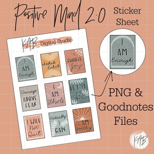 Adesivos de diário com marcadores digitais desenhados à mão de mantra positivo, ícones de planejador de amor próprio, afirmações Goodnotes PNG Digital Memory Keeper