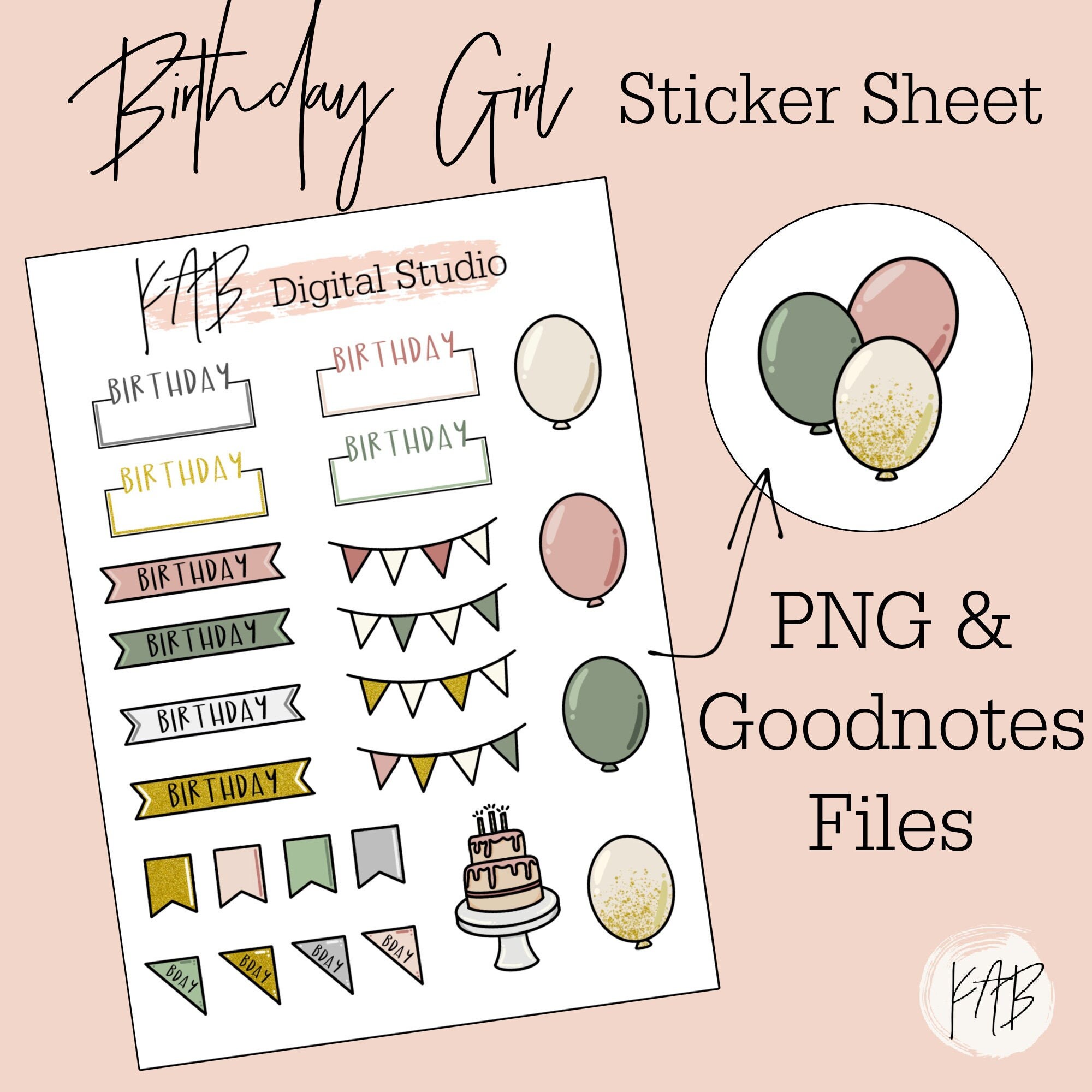 Birthday Hand Drawn Digital Bullet Journal Stickers Printable | Etsy