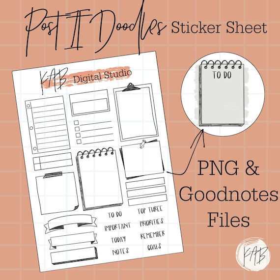 Post Its Hand Drawn Digital Bullet Journal Stickers, Doodle Planner Icons, To Do List Goodnotes PNG Clipart Digital Memory Keeper