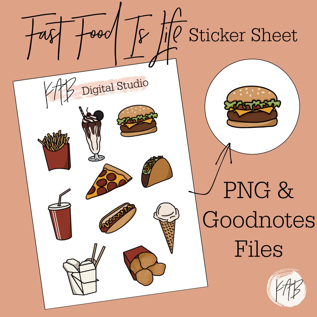 Fast Food Hand Drawn Digital Bullet Journal Stickers, Printable Burger Fries Planner Icons, Taco ...