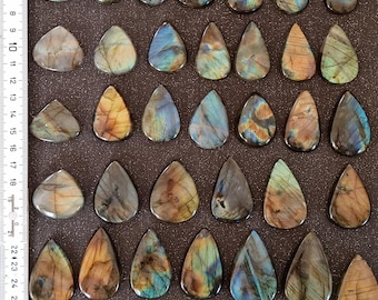 Labradorite Pear Cabochon AAA Quality, Teardrop Multi-Flash Gemstone for Jewelry Making